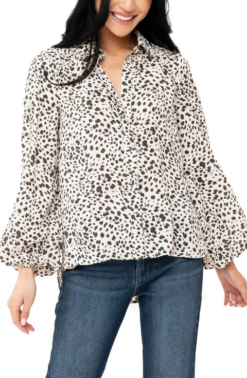 Button Front Blouson Sleeve Blouse