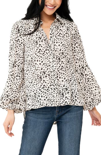 Gibsonlook Button Front Blouson Sleeve Blouse In White