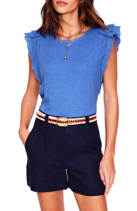 Eyelet Embroidered Flutter Sleeve Cotton Top
