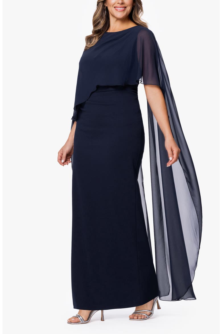 Overly Cape Gown, Alternate, color, NAVY
