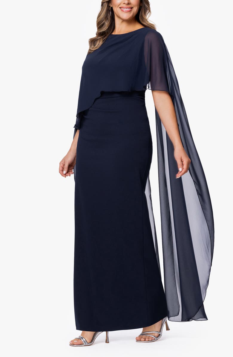 Xscape Evenings Overly Cape Gown, Alternate, color, 