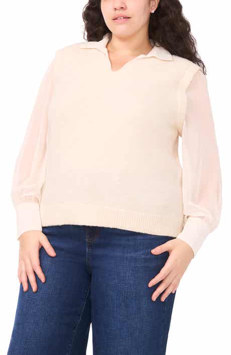 Halogen® Mixed Media Long Sleeve Sweater