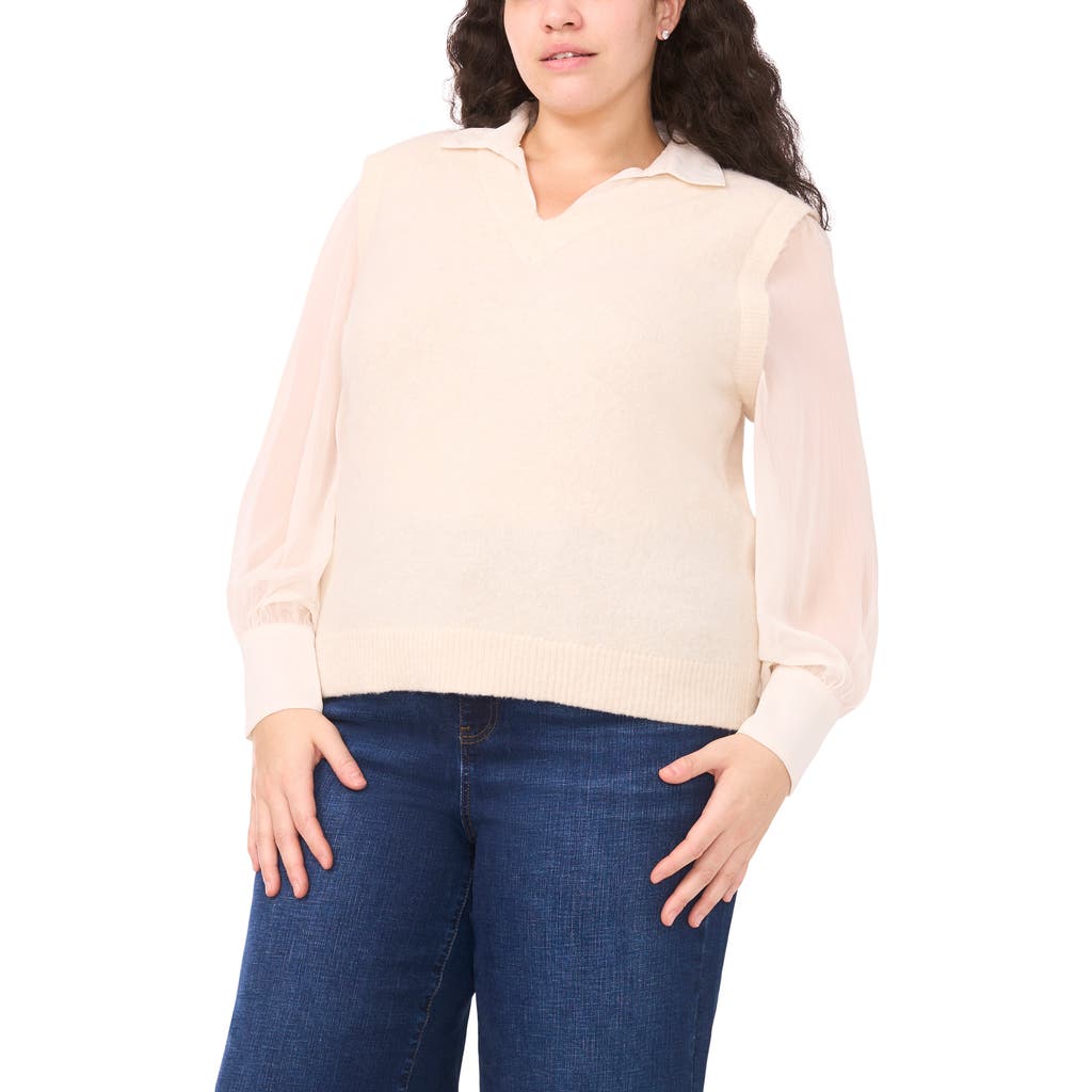 Halogen ® Mixed Media Long Sleeve Sweater In Brown