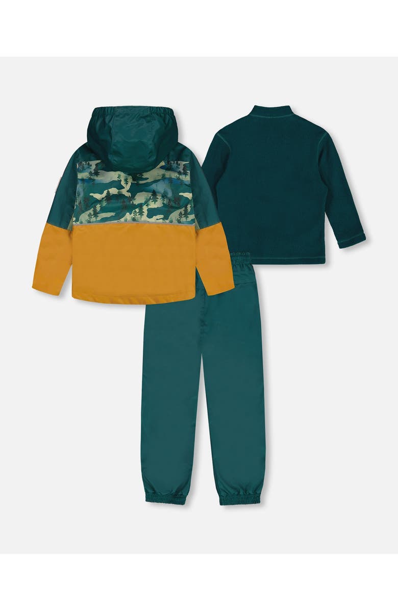 Deux par Deux Boy's 3-In-1 Mid-Season Outerwear Set With Colorblock Jacket Forest Green And Orange, Alternate, color,