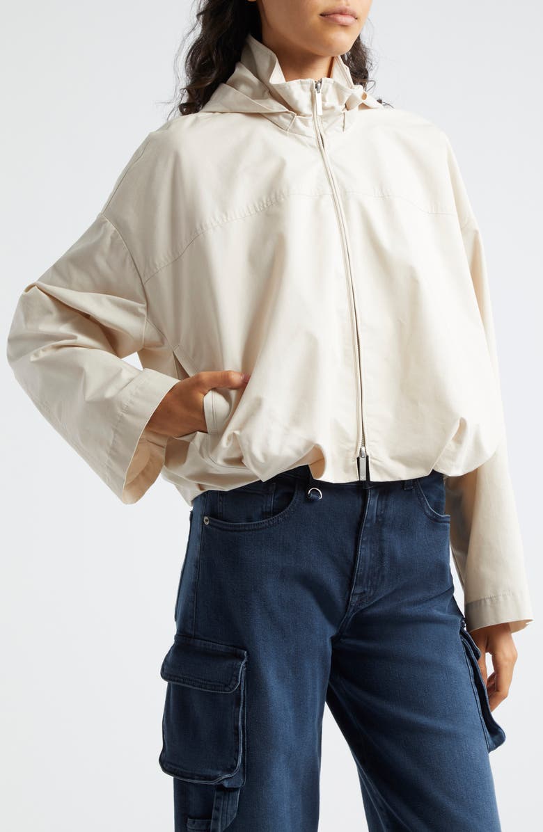Emporio Armani Technical Cotton Blend Crop Hooded Windbreaker, Alternate, color, Solid Medium Beige
