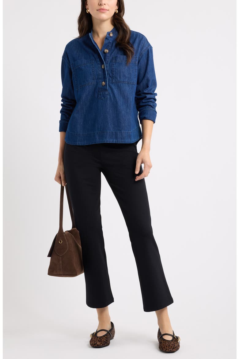 Chambray Henley Popover Top, Alternate, color, DARK WASH