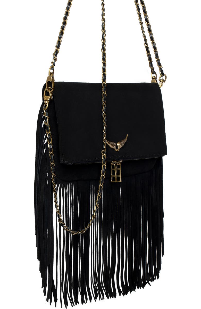 Zadig & Voltaire Rock Suede Fringe Crossbody Bag, Alternate, color,
