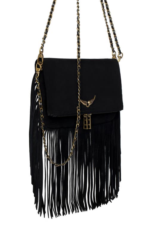 Zadig & Voltaire Rock Suede Fringe Crossbody Bag In Black
