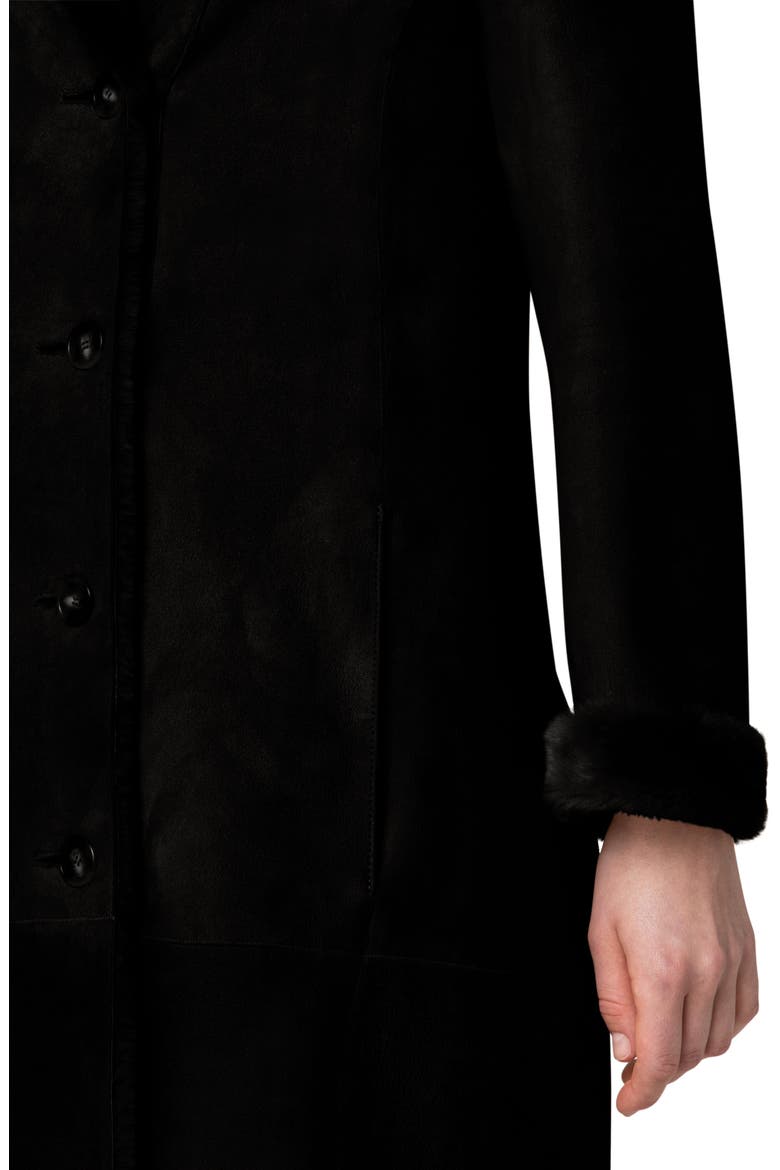 Double Breasted Genuine Shearling Leather Coat, Alternate, color, 009 BLACK