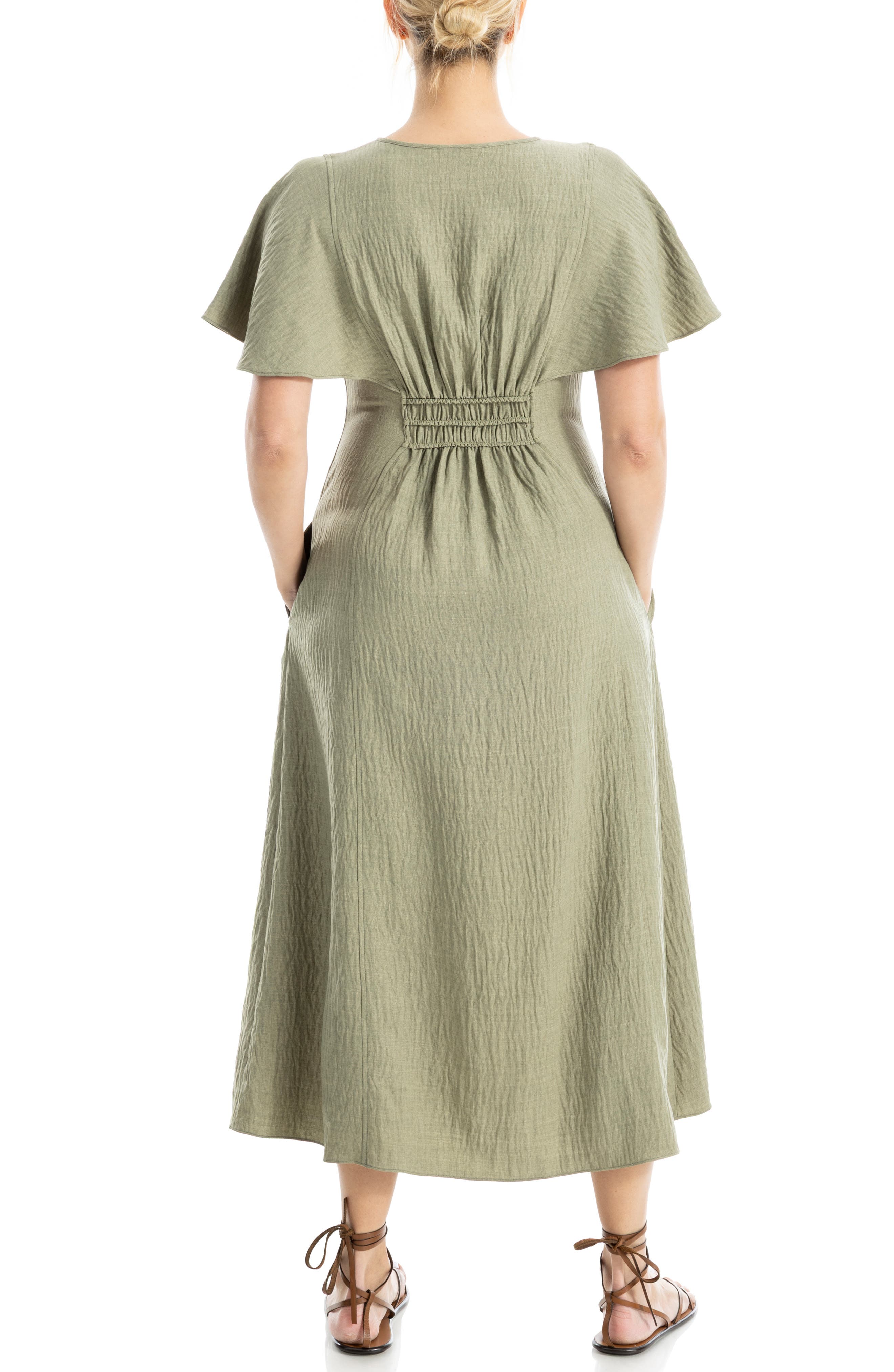 Surplice Neck Flutter Sleeve Midi Dress - image 2