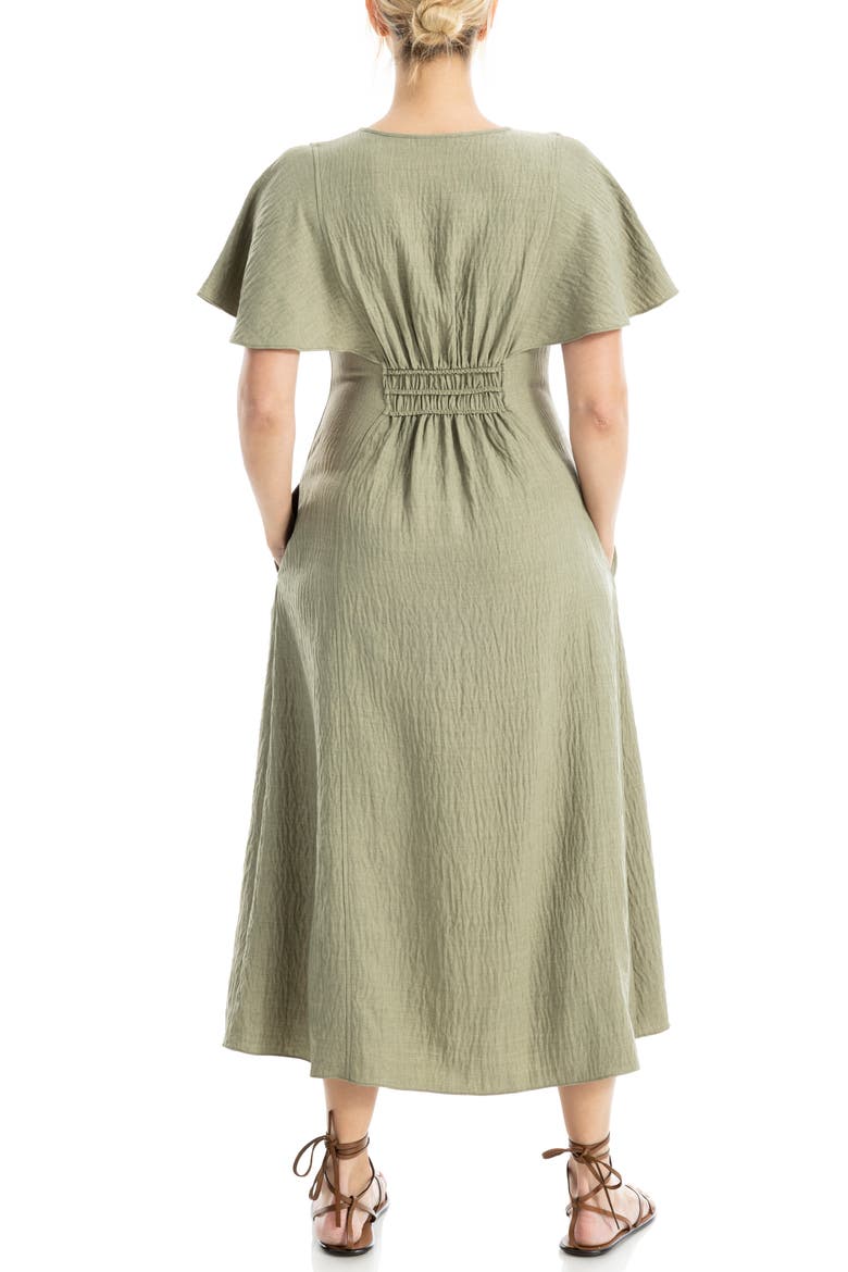 Surplice Neck Flutter Sleeve Midi Dress, Alternate, color, GREY/ SAGE