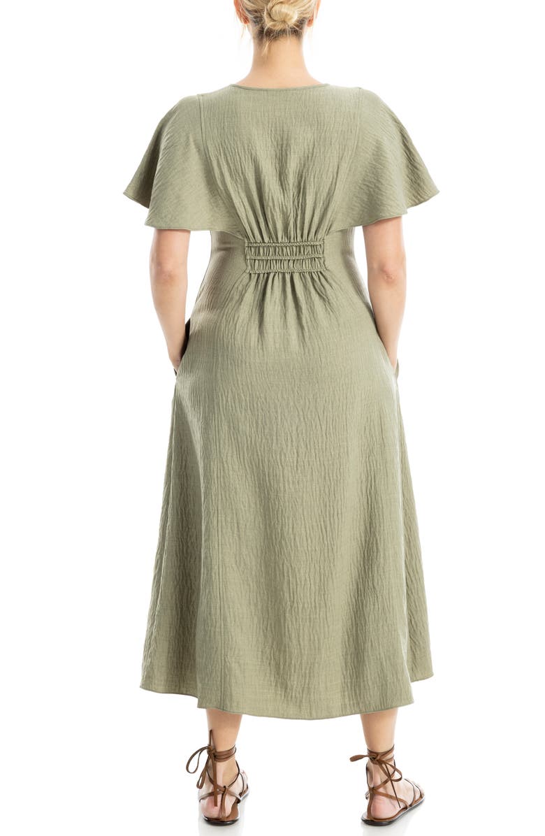 MAX STUDIO Surplice Neck Flutter Sleeve Midi Dress, Alternate, color, Grey/ Sage