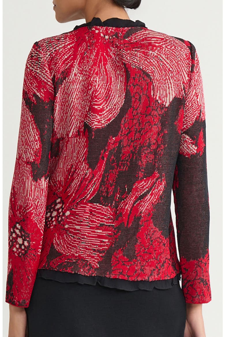 Floral Jacquard Ruffle Trim Jacket, Alternate, color, HOLIDAY/ TWIG/ BLACK