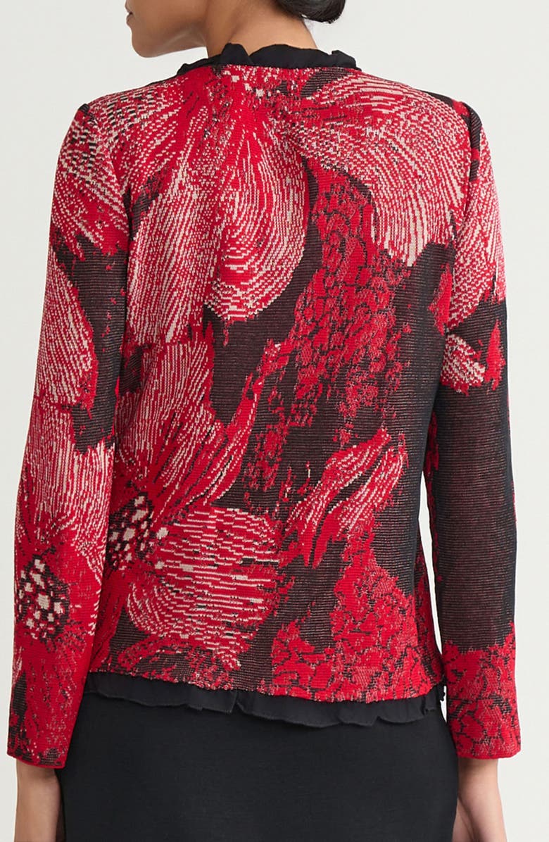 Ming Wang Floral Jacquard Ruffle Trim Jacket, Alternate, color, Holiday/ Twig/ Black