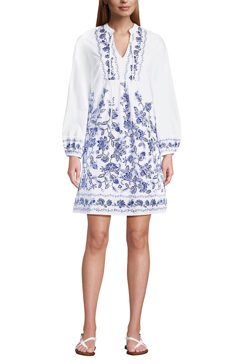 Voile Tie Neck Dress, Alternate, color, White/Blue Vintage Floral