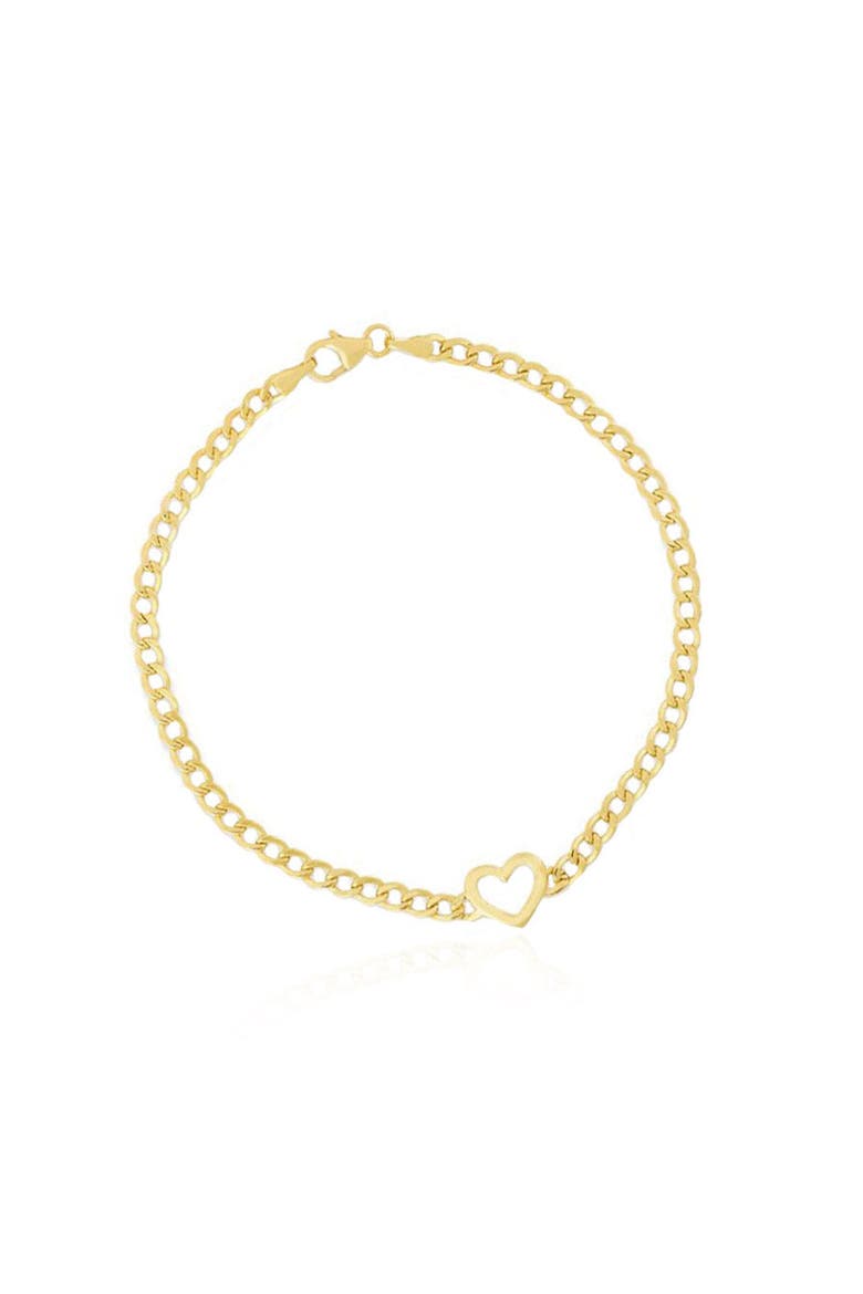Curb Heart Bracelet, Main, color, Yellow Gold