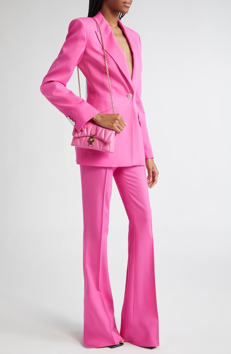 Versace Stretch Wool Gabardine Flare Pants, Alternate, color, Dragon Fruit