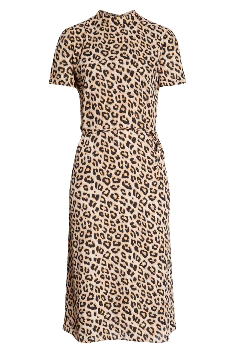 Leopard Mock Neck Short Sleeve Dress, Alternate, color, LEOPARD