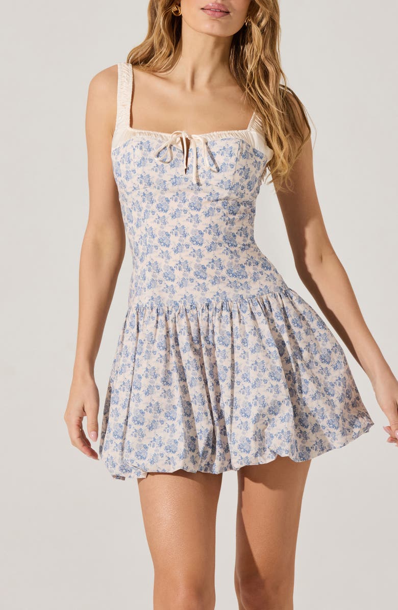 ASTR the Label Floral Milkmaid Cotton Bubble Dress, Alternate, color, Blue Floral