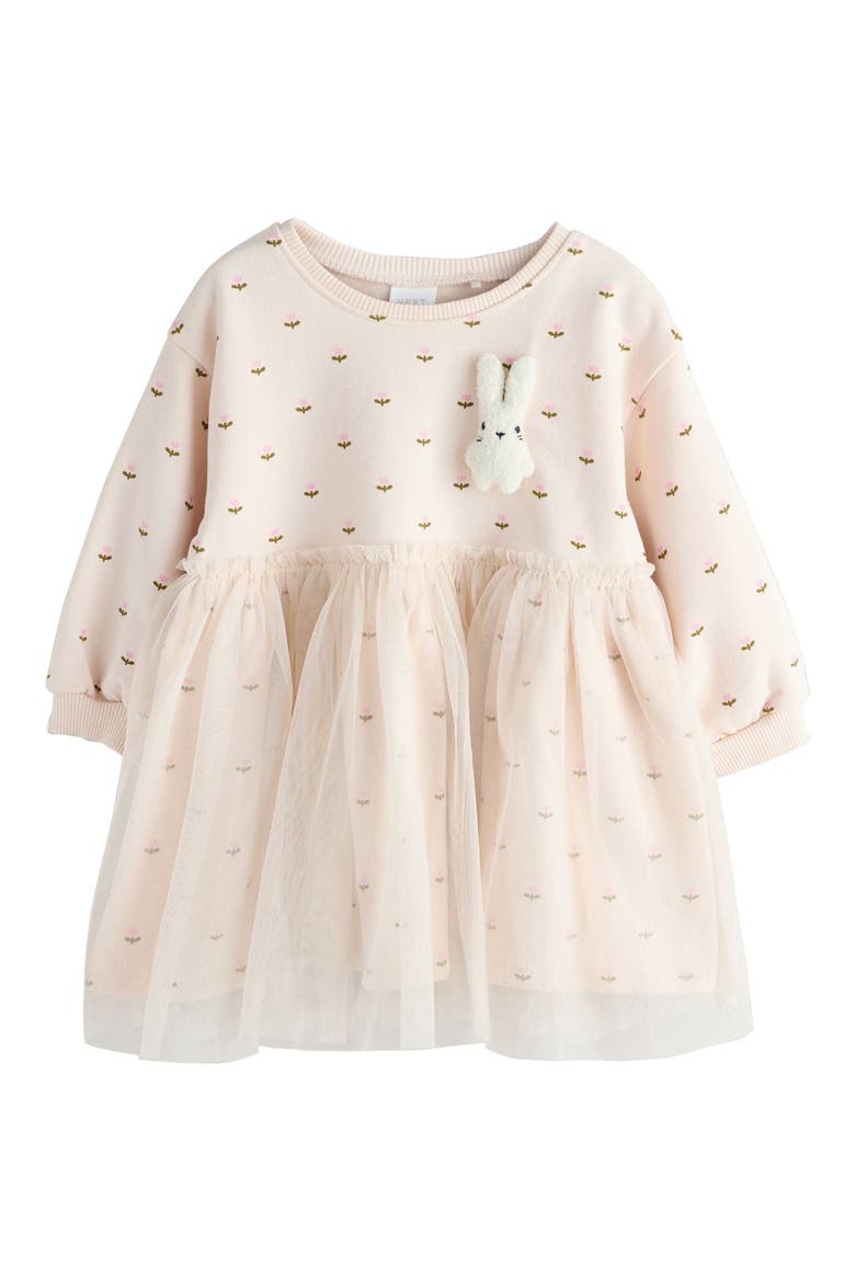 Kids' Floral Mesh Bunny Sweater Dress, Main, color, CREAM