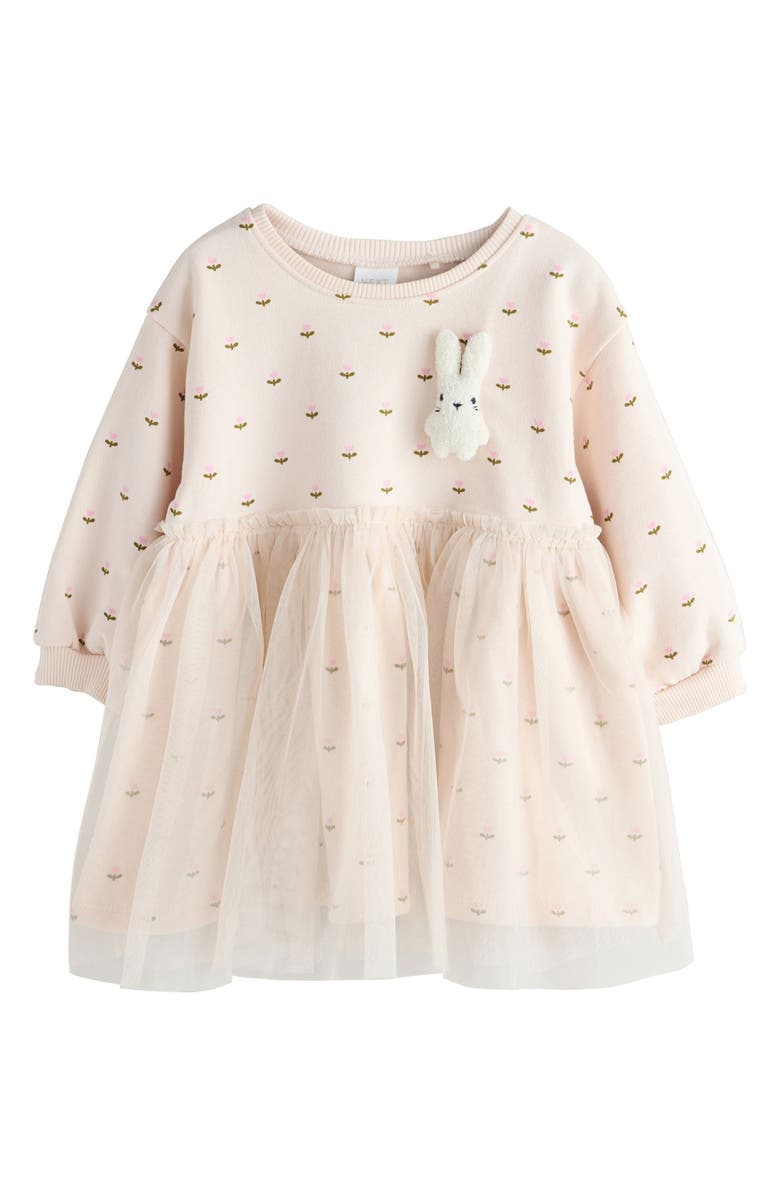 NEXT Kids' Floral Mesh Bunny Sweater Dress, Main, color, Cream