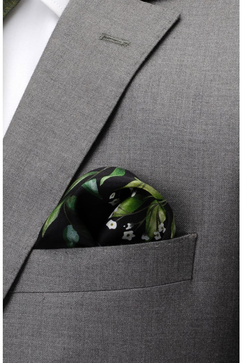 Leaf Watercolor Silk Pocket Square, Alternate, color, GREEN