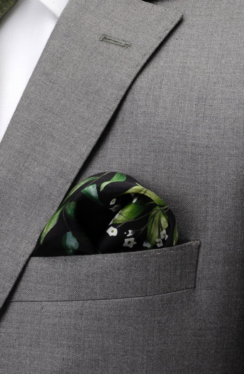 Cufflinks, Inc. Leaf Watercolor Silk Pocket Square, Alternate, color, Green
