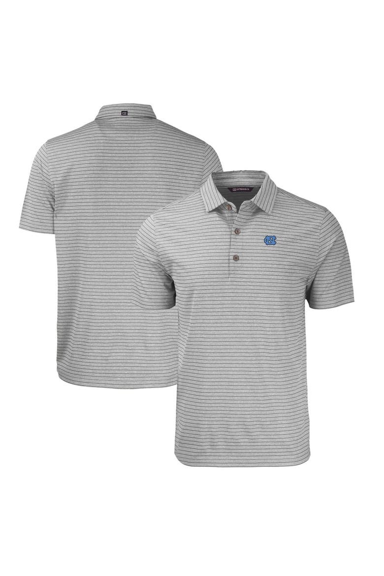 Men's Cutter & Buck  Heather Gray North Carolina Tar Heels Forge Eco Heathered Stripe Stretch Recycled Polo, Main, color, Heather Gray