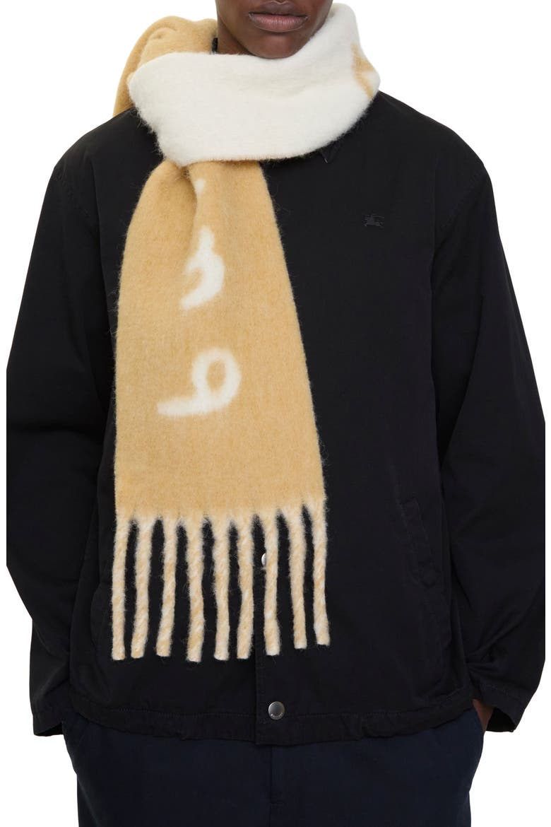 Logo Text Jacquard Reversible Alpaca & Wool Blend Fringe Scarf, Alternate, color, SAND