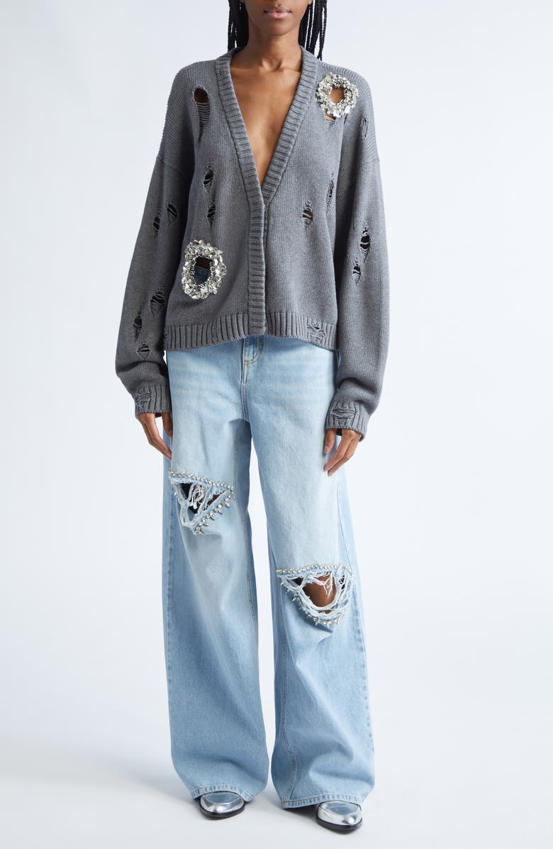 Area Distressed Crystal Cotton
Cashmere Cardigan, Alternate, color, Heathered Grey