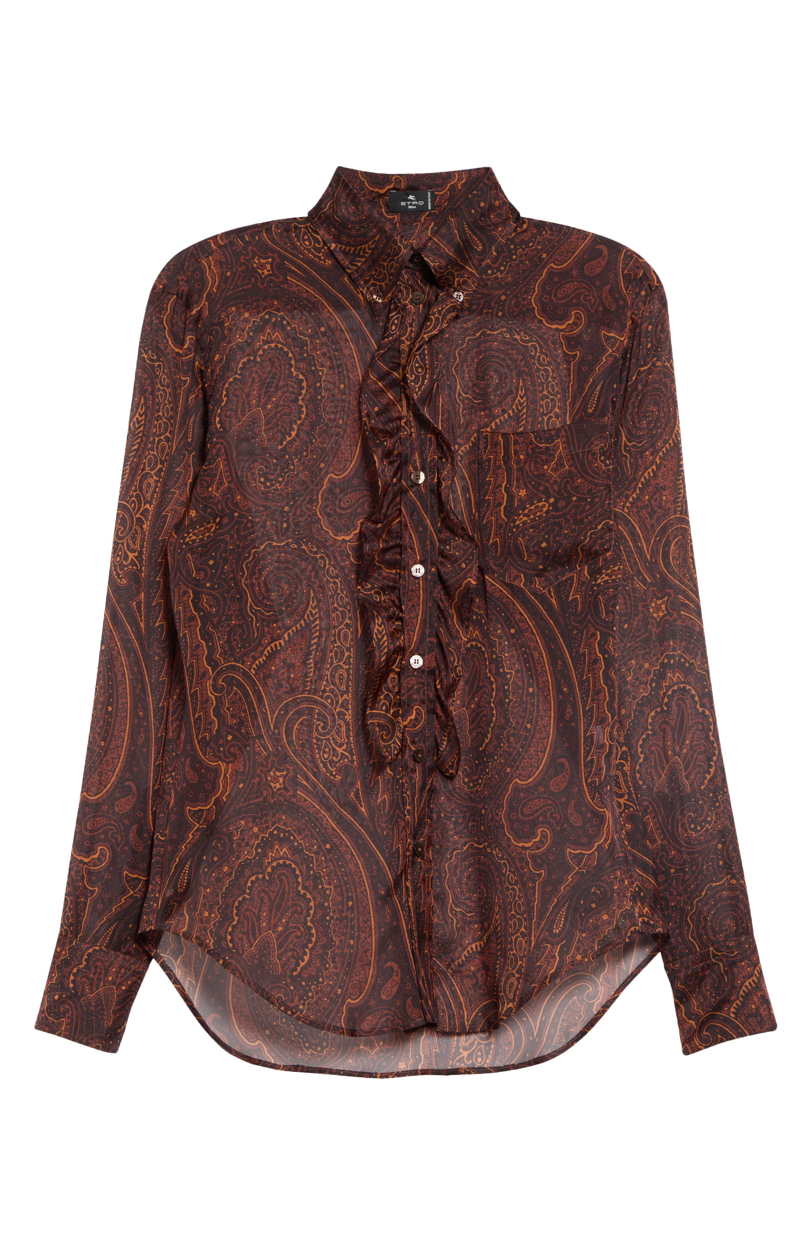 Etro Ruffle Placket Paisley Silk Shirt (Women) | Nordstrom