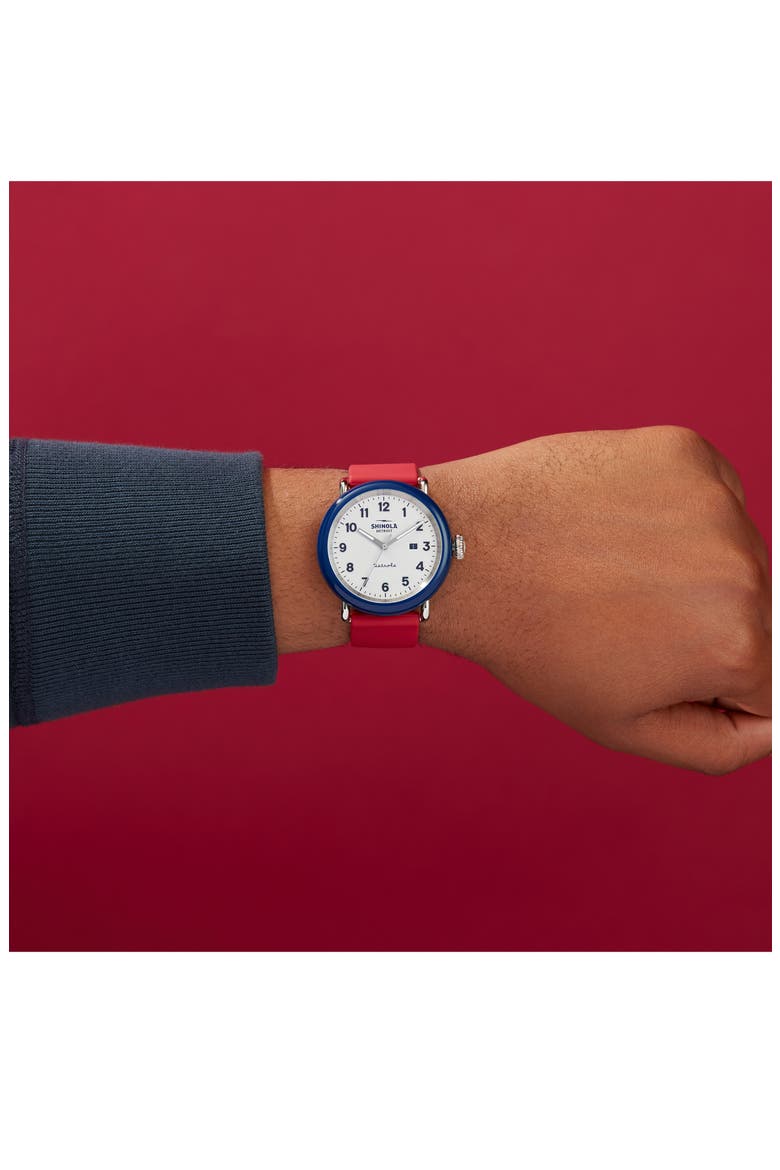 Detrola The Ace Silicone Strap Watch, 43mm, Alternate, color, RED/ WHITE/ MIDNIGHT BLUE