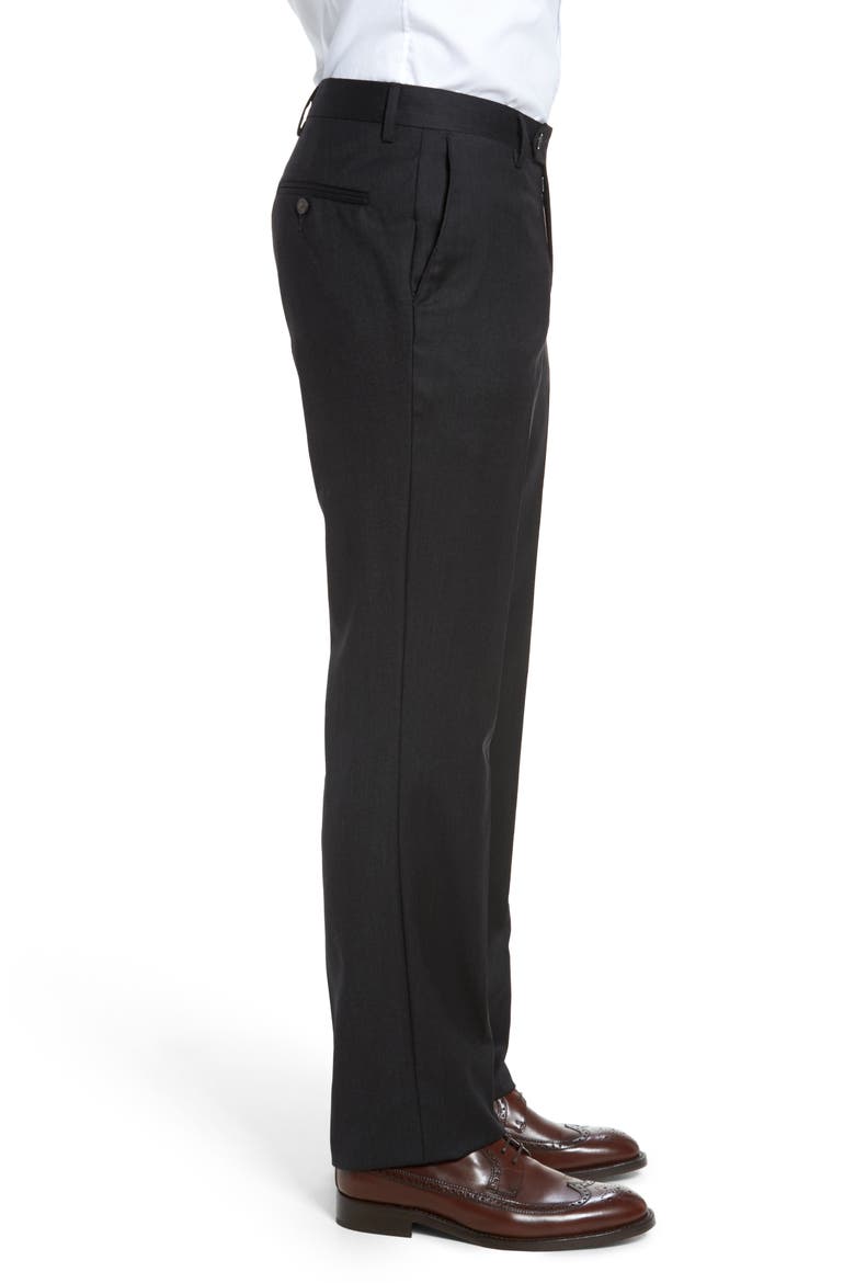 Flat Front Modern Fit Gabardine Stretch Wool Trousers, Alternate, color, CHARCOAL