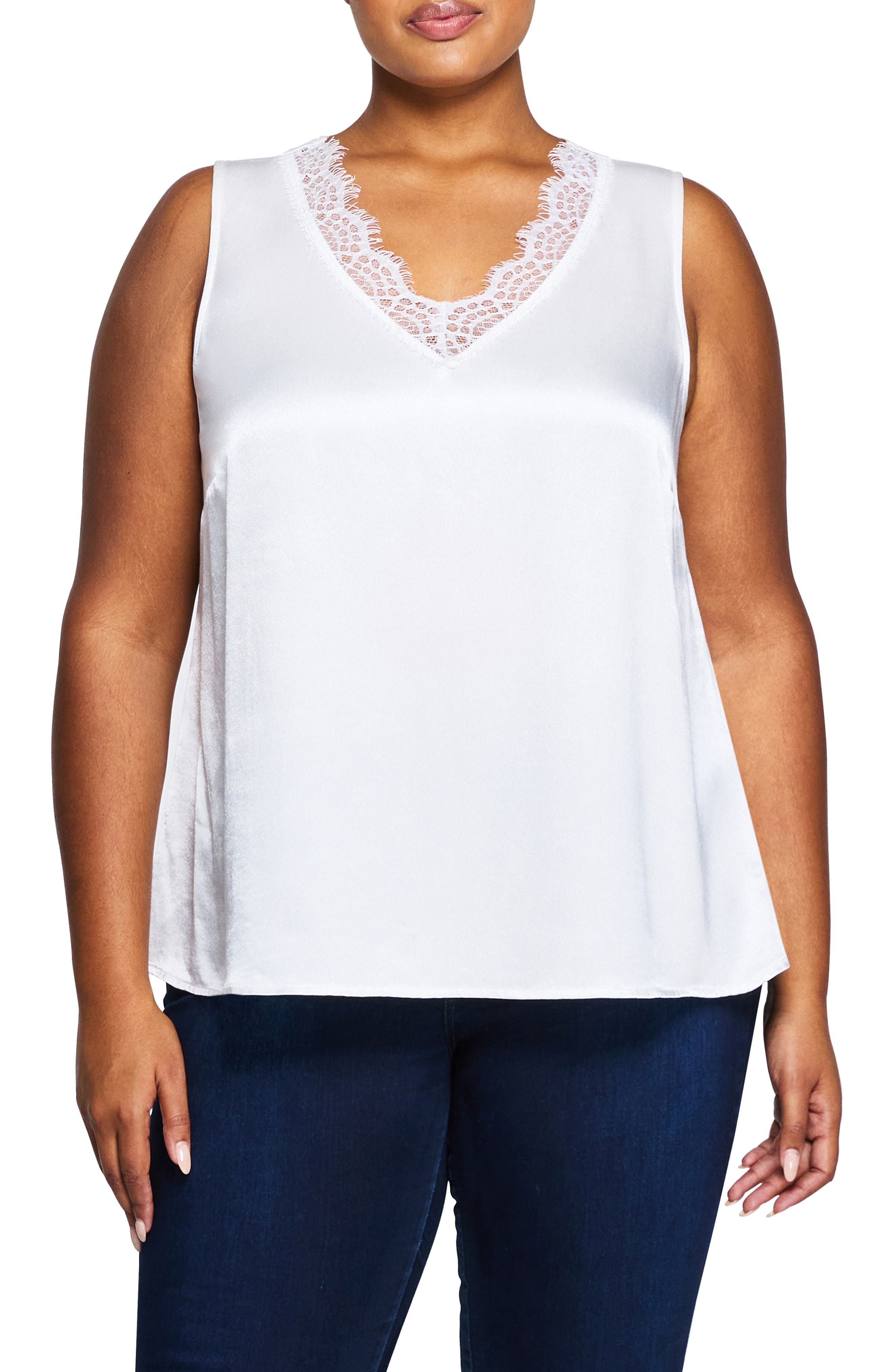 Alessandra Lace Trim Satin Tank Top