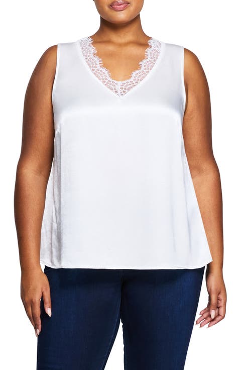 Alessandra Lace Trim Satin Tank Top (Plus Size)