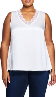 Estelle Alessandra Lace Trim Satin Tank Top