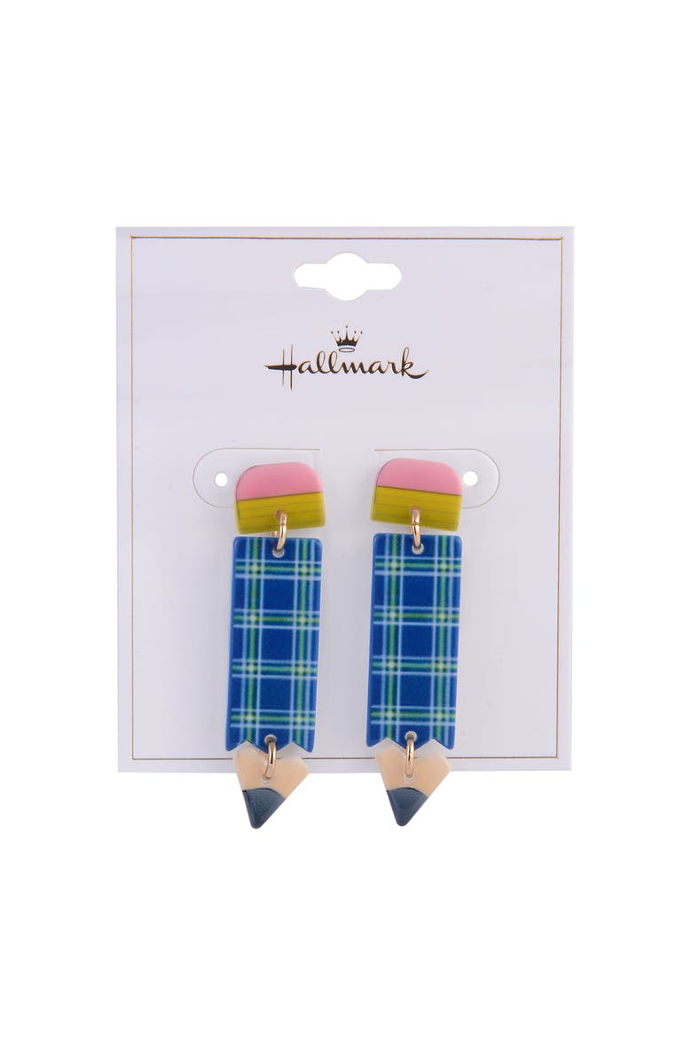Hallmark Acrylic Plaid Pencil Earrings, Alternate, color, Blue