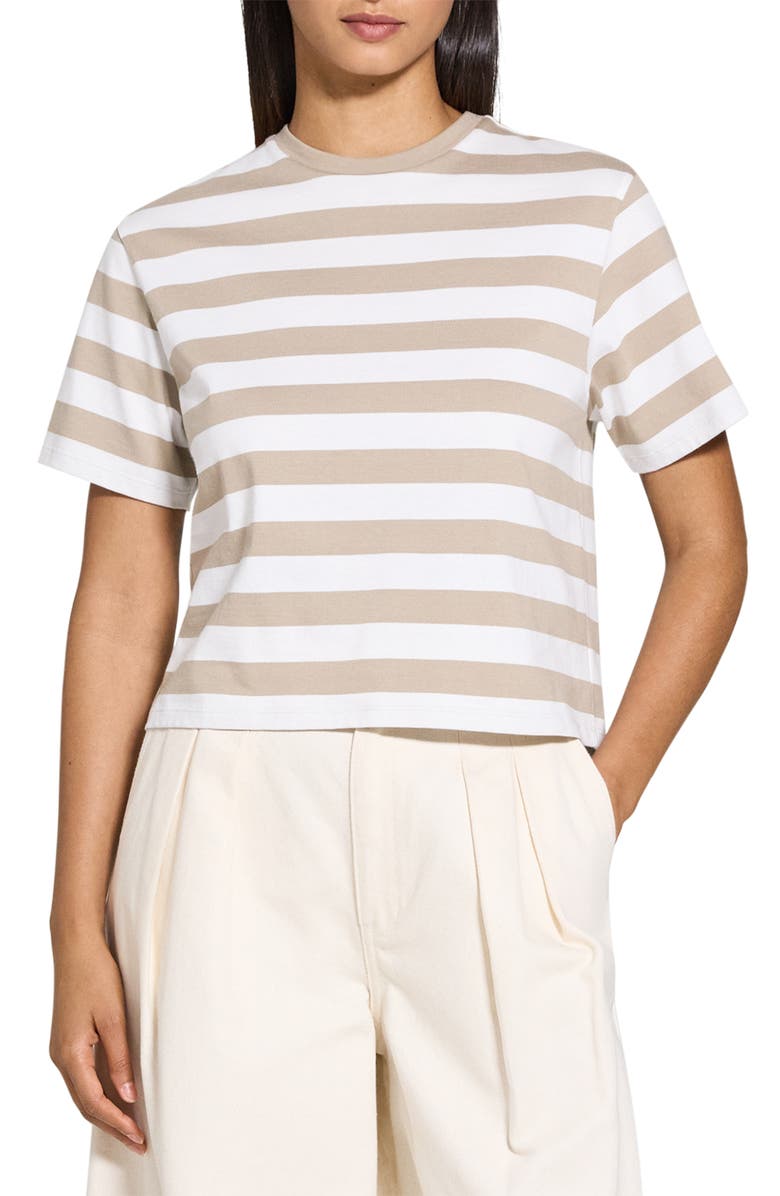 Theory Stripe Cotton T-Shirt, Main, color, Taupe Multi