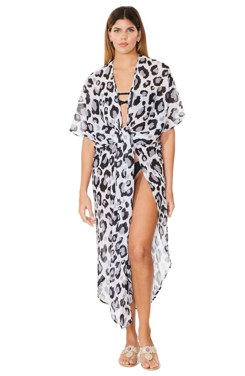 RANEES Leopard Duster, Alternate, color, Black And White