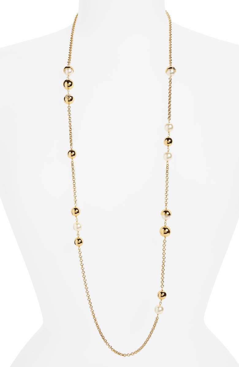 Tory Burch Imitation Pearl Station Necklace, Main, color, 