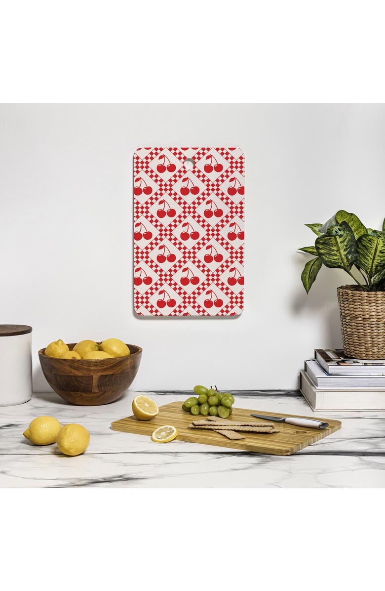 Deny Designs Cherry Checkered Wood Cutting Board, Alternate, color, Beige