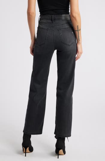 Destroyed Hem Straight Leg Jeans