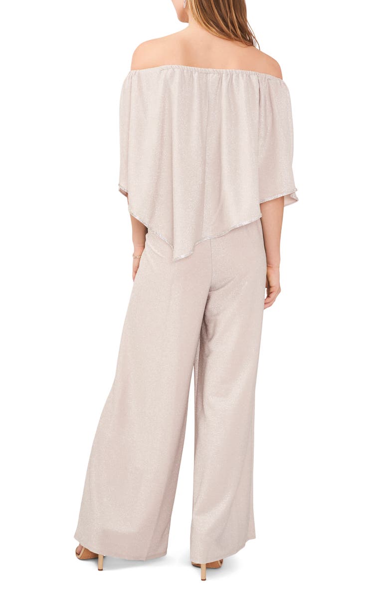 Chaus Glitter Off the Shoulder Jumpsuit, Alternate, color, Grey/Silver