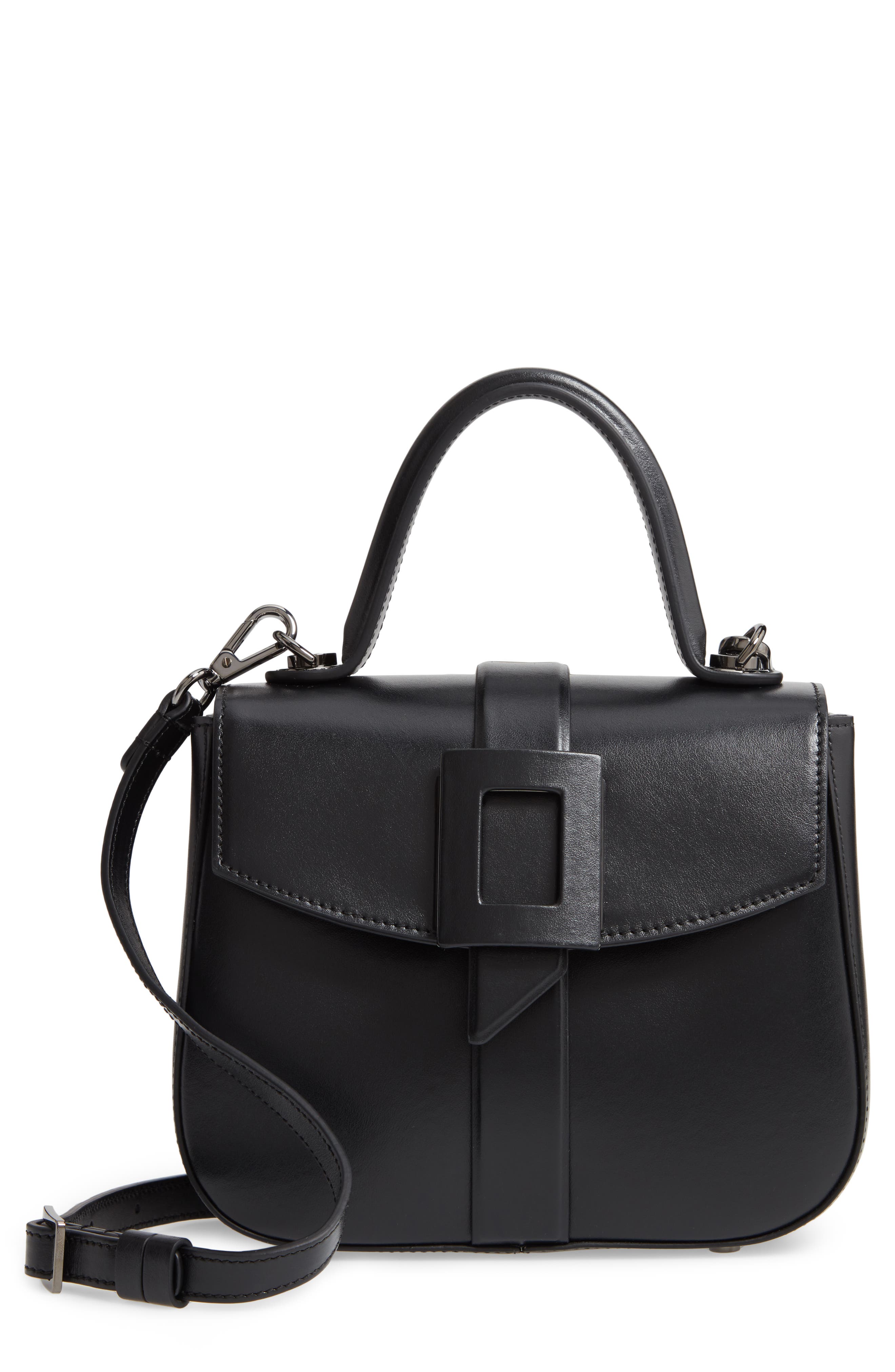 Roger Vivier Mini Beau Vivier Covered Buckle Leather Satchel, Main, color, 