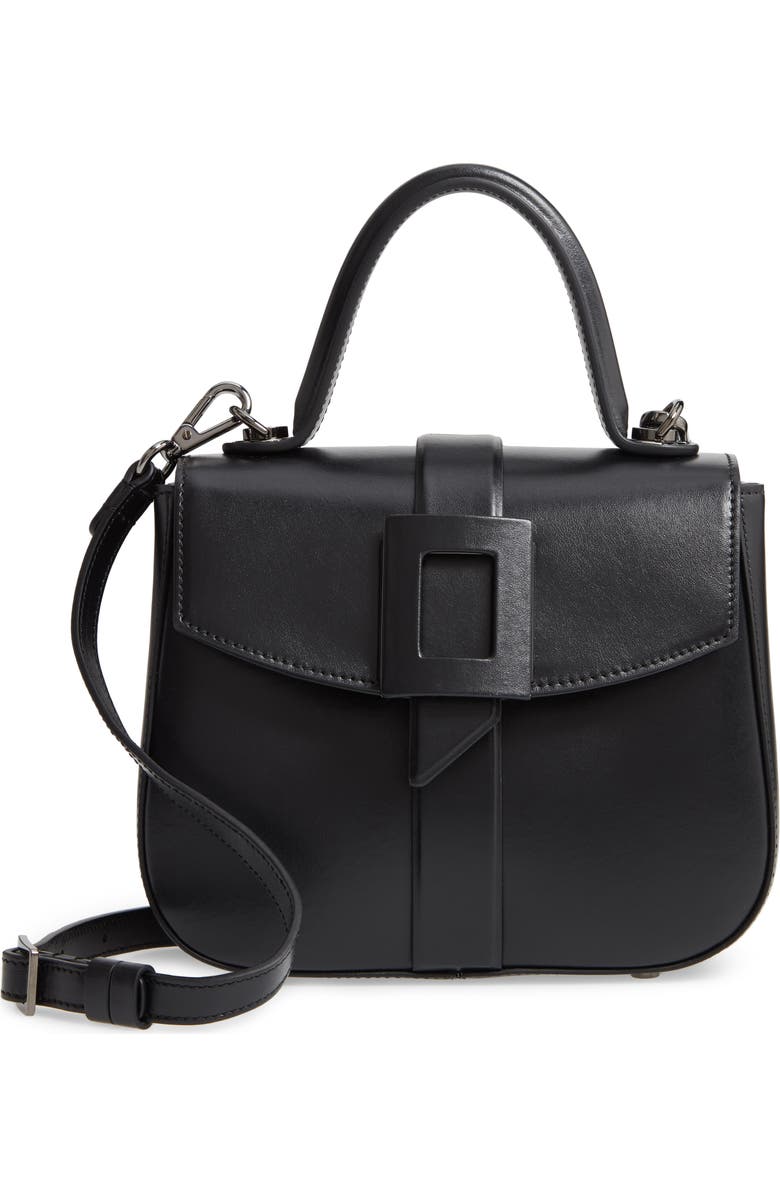 Roger Vivier Mini Beau Vivier Covered Buckle Leather Satchel, Main, color,