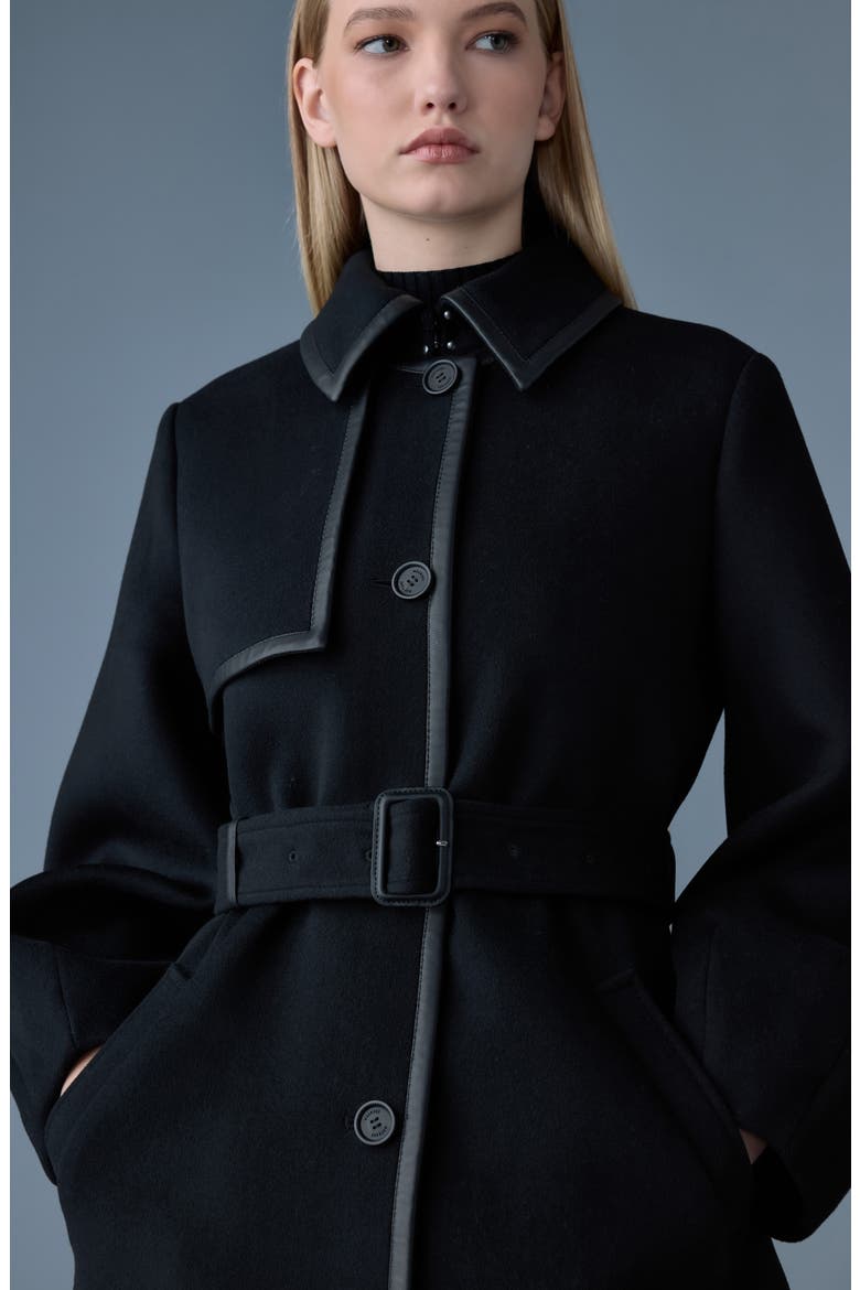 Zeva Belted Balloon Sleeve Wool Blend Trench Coat, Alternate, color, BLACK