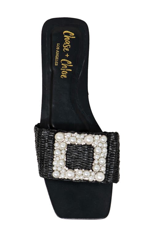 Chase & Chloe Chase And Chloe Taylor Faux Pearl Slide Sandal In Black