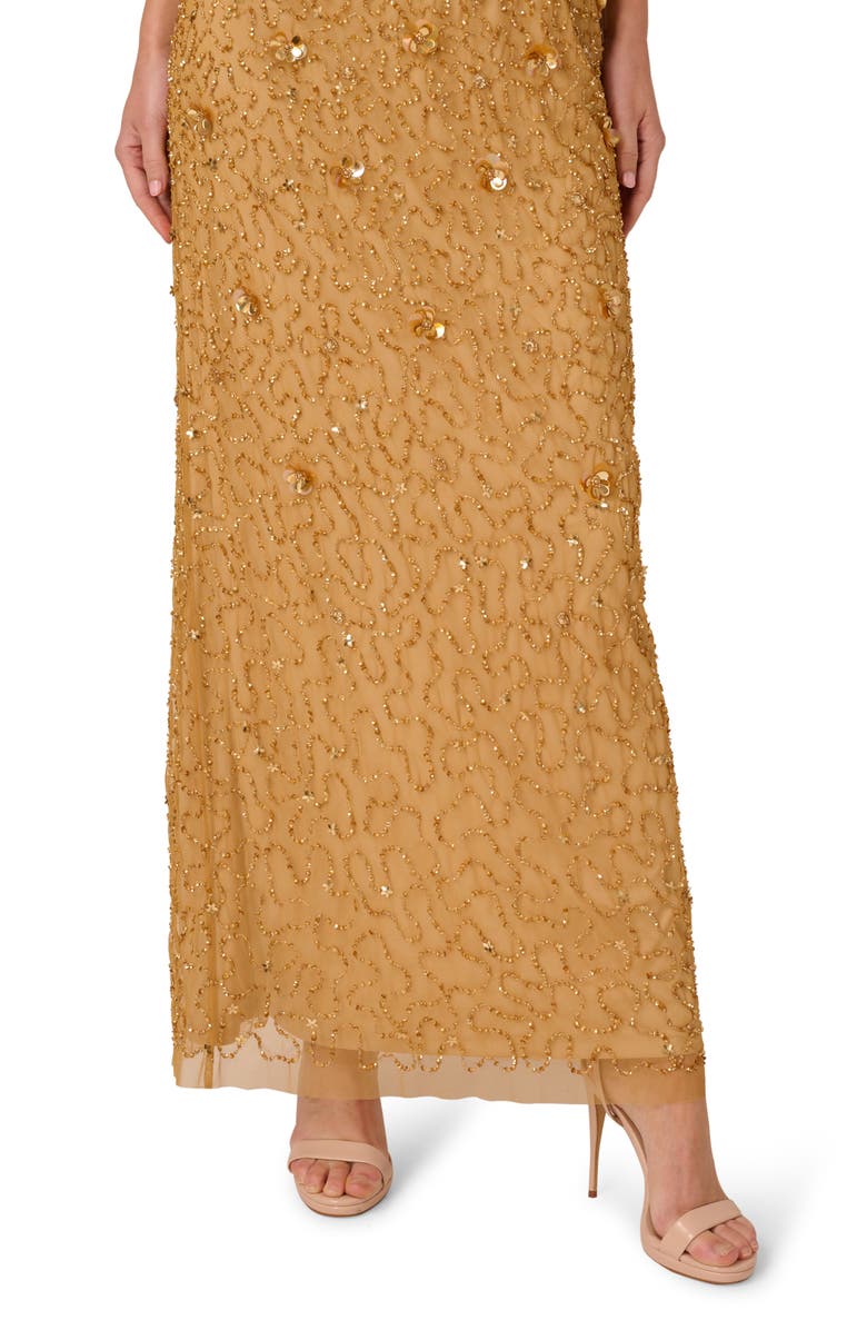 Adrianna Papell Beaded Sleeveless Column Gown, Alternate, color, Golden Ray