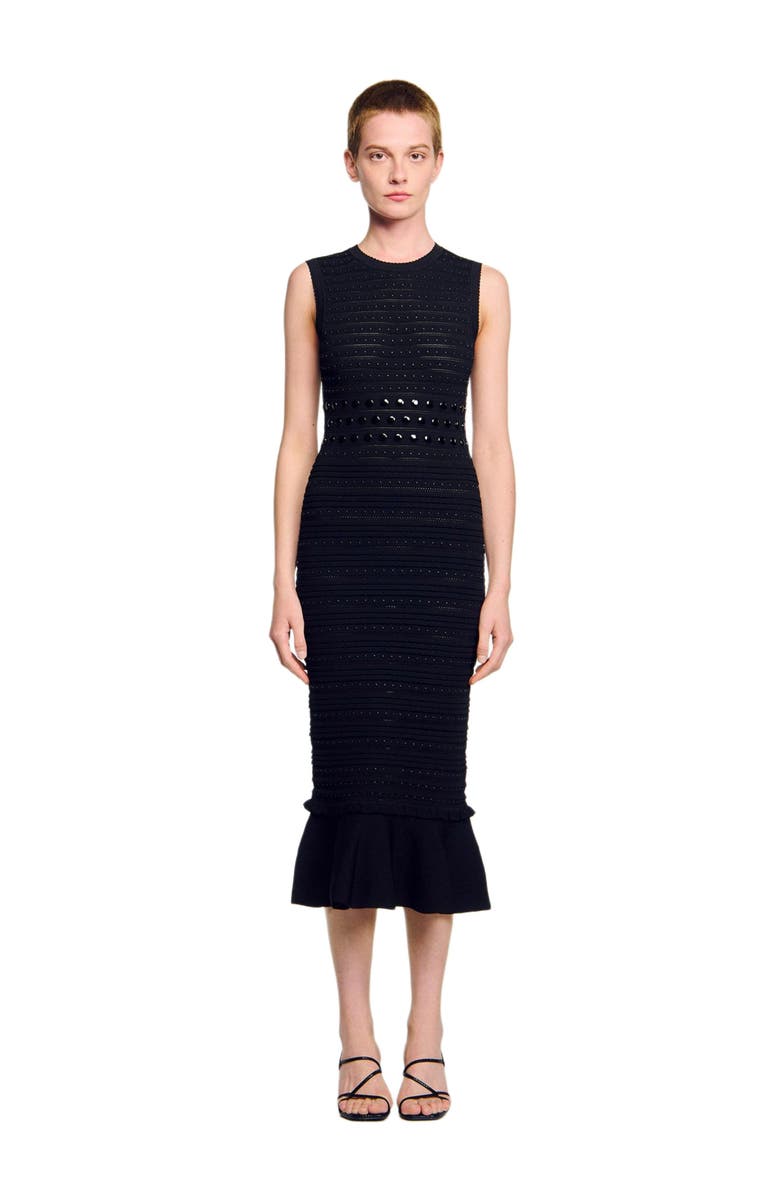 SANDRO Knit midi dress with studs, Main, color, Black
