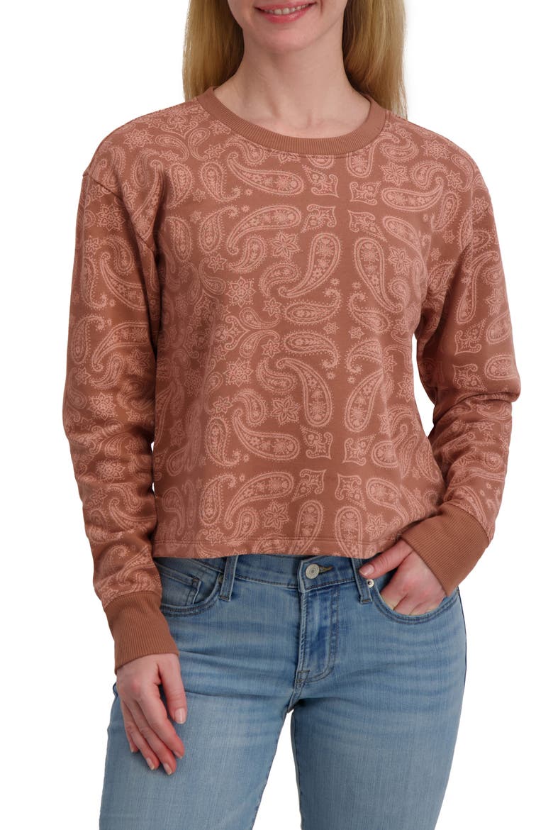 Paisley Crewneck Long Sleeve Top, Main, color, RUST COMBO